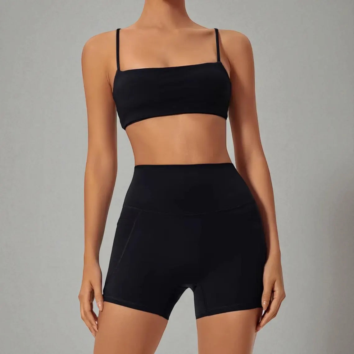 High Waist Yoga Set: Quick Dry Sports Bra & Scrunch Shorts