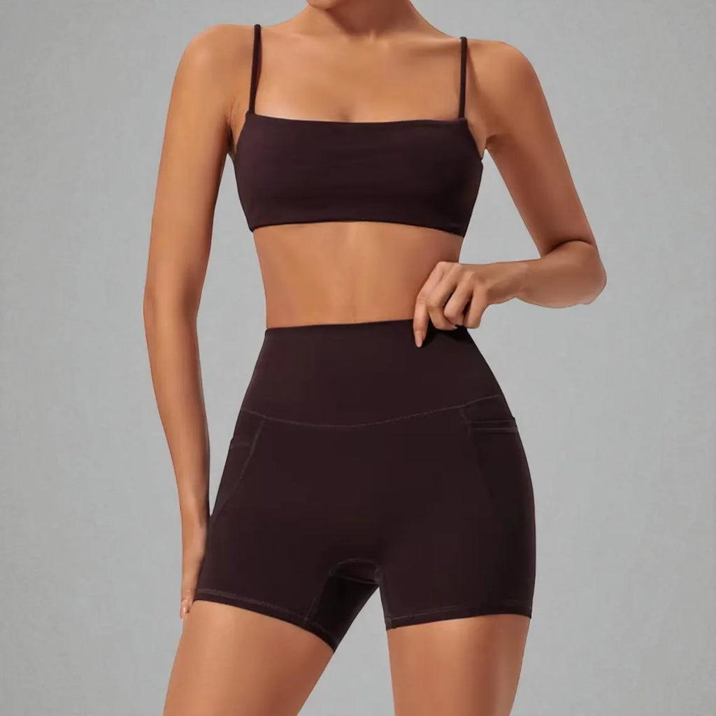 High Waist Yoga Set: Quick Dry Sports Bra & Scrunch Shorts