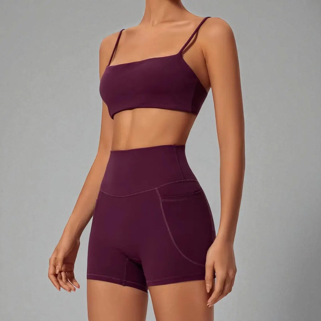 High Waist Yoga Set: Quick Dry Sports Bra & Scrunch Shorts