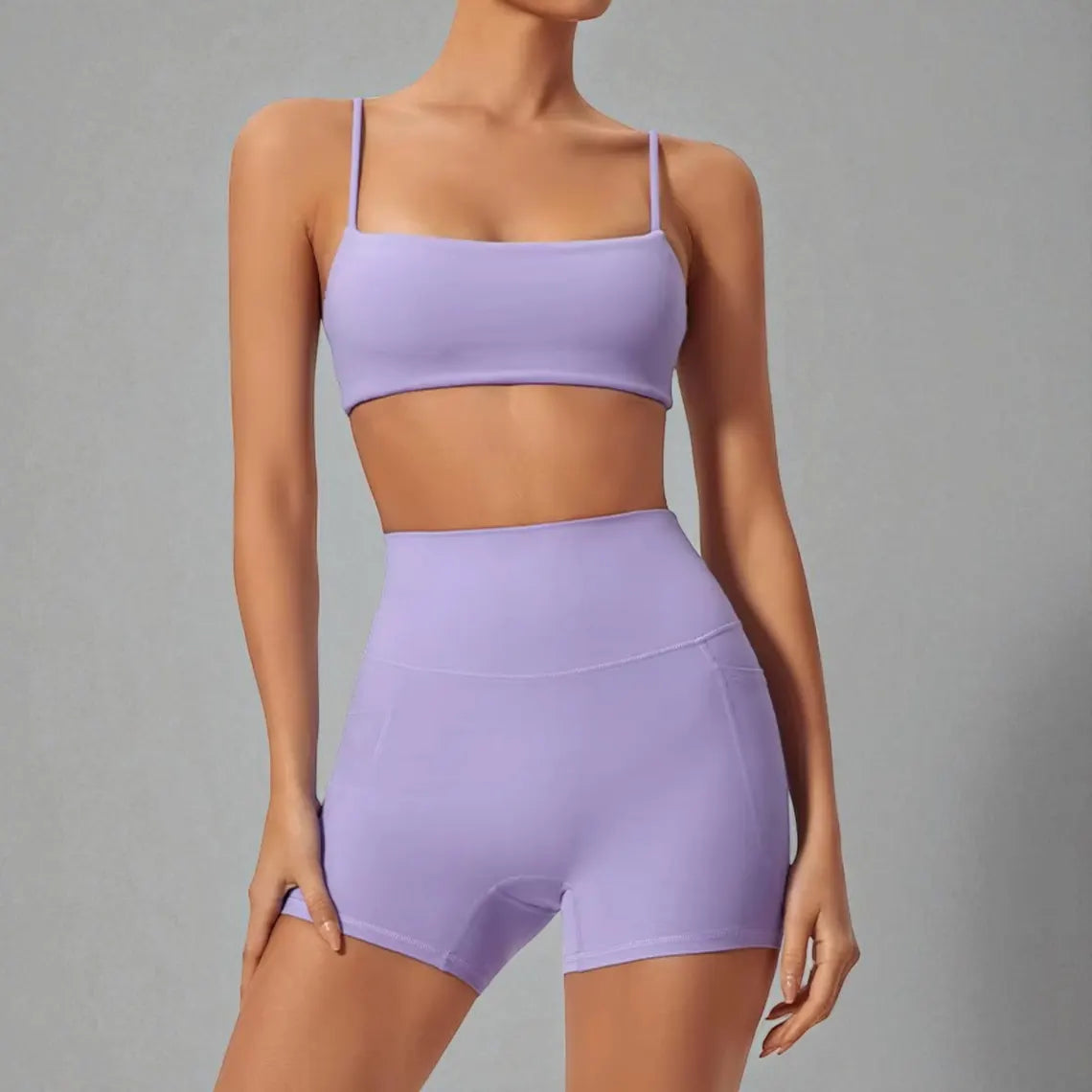 High Waist Yoga Set: Quick Dry Sports Bra & Scrunch Shorts