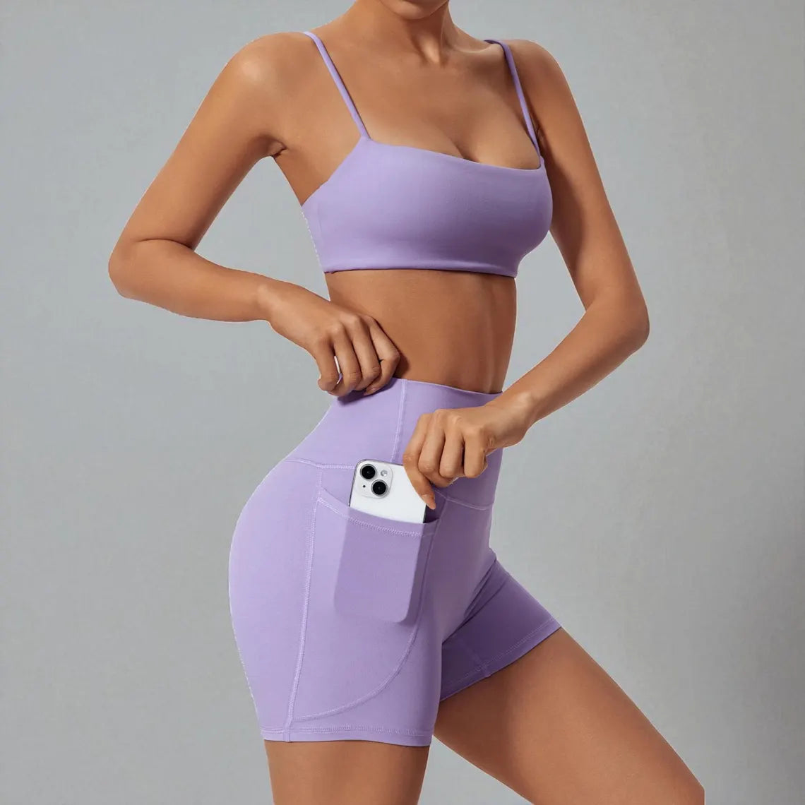 High Waist Yoga Set: Quick Dry Sports Bra & Scrunch Shorts