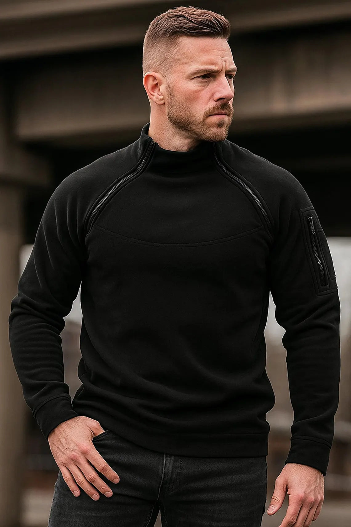 Men's Military Fleece Pullover: Warm Winter Hoodie with Zip Pocket
