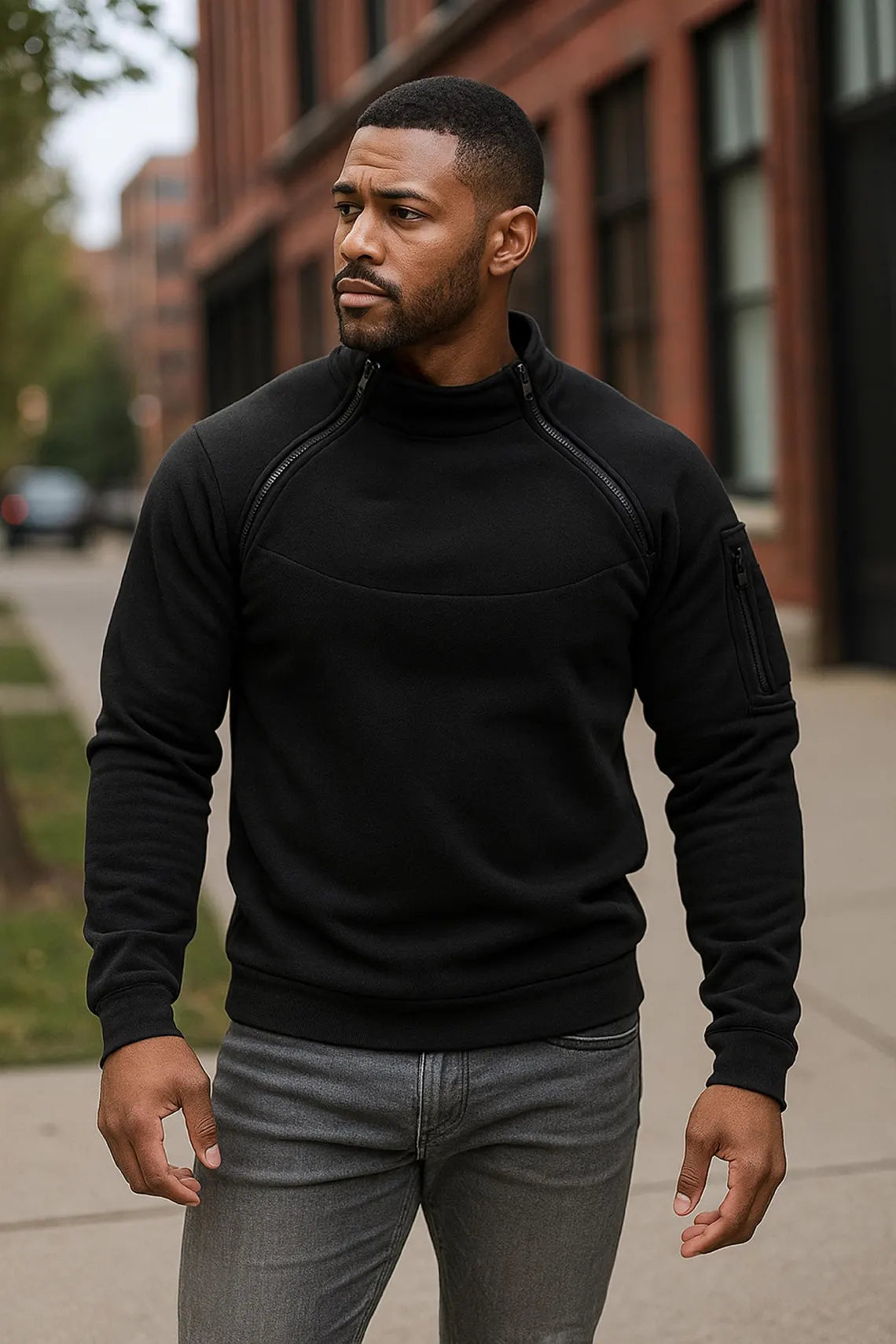Men's Military Fleece Pullover: Warm Winter Hoodie with Zip Pocket