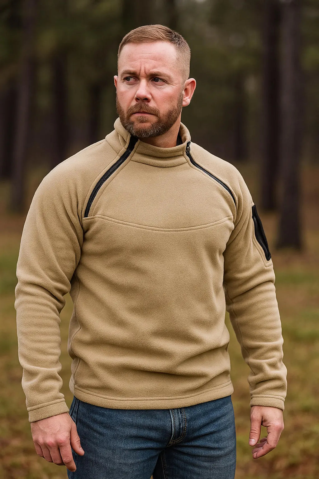 Men's Military Fleece Pullover: Warm Winter Hoodie with Zip Pocket