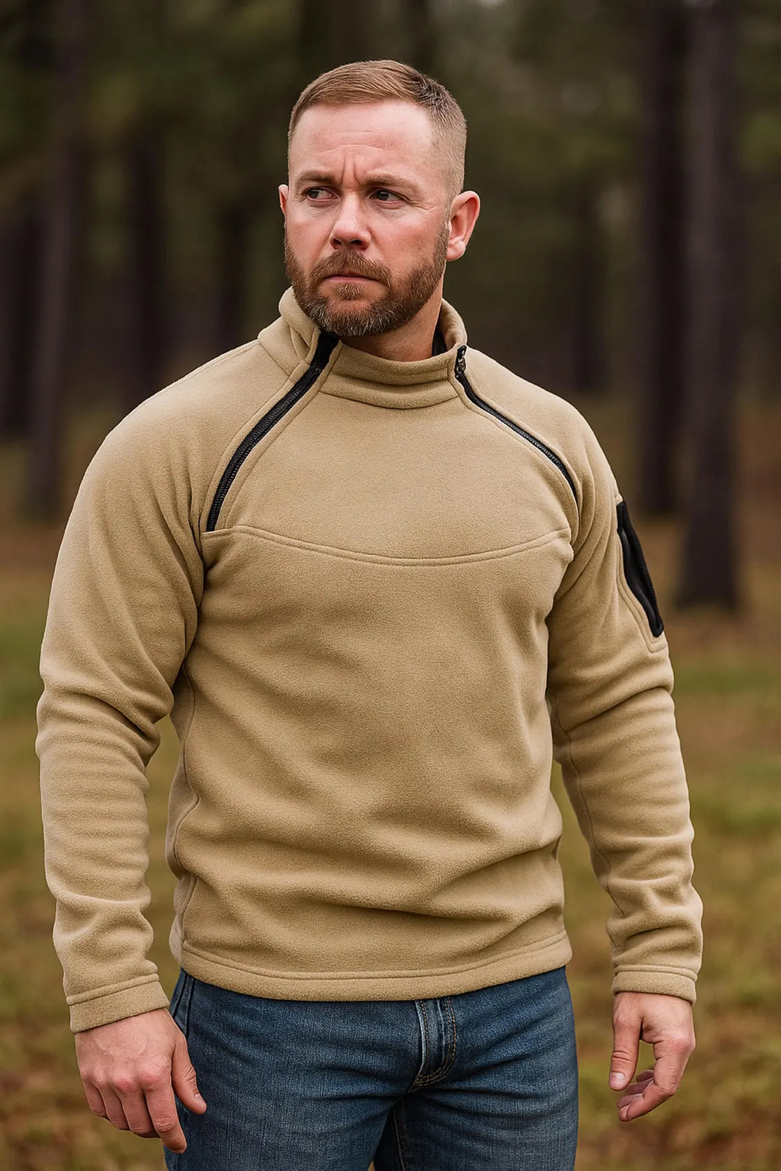 Men's Military Fleece Pullover: Warm Winter Hoodie with Zip Pocket