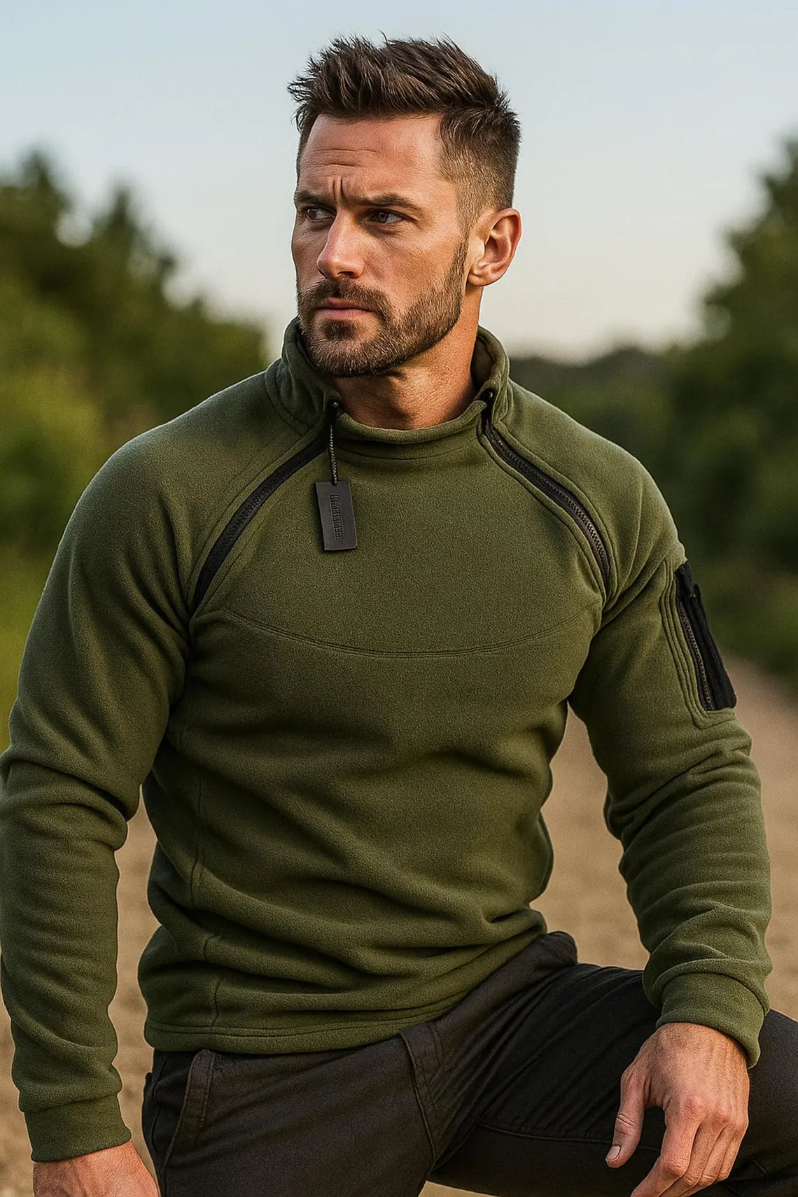 Men's Military Fleece Pullover: Warm Winter Hoodie with Zip Pocket