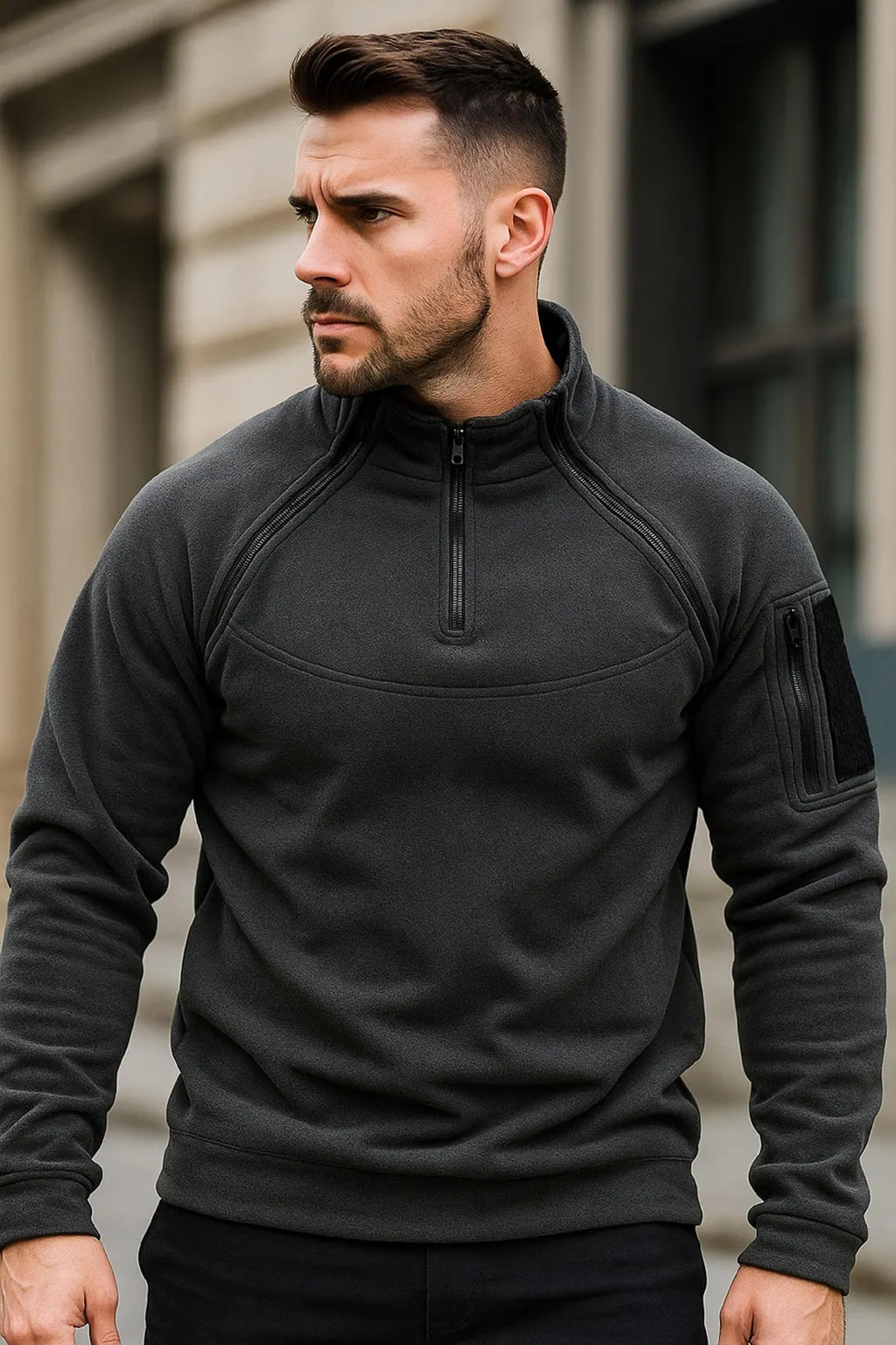 Men's Military Fleece Pullover: Warm Winter Hoodie with Zip Pocket