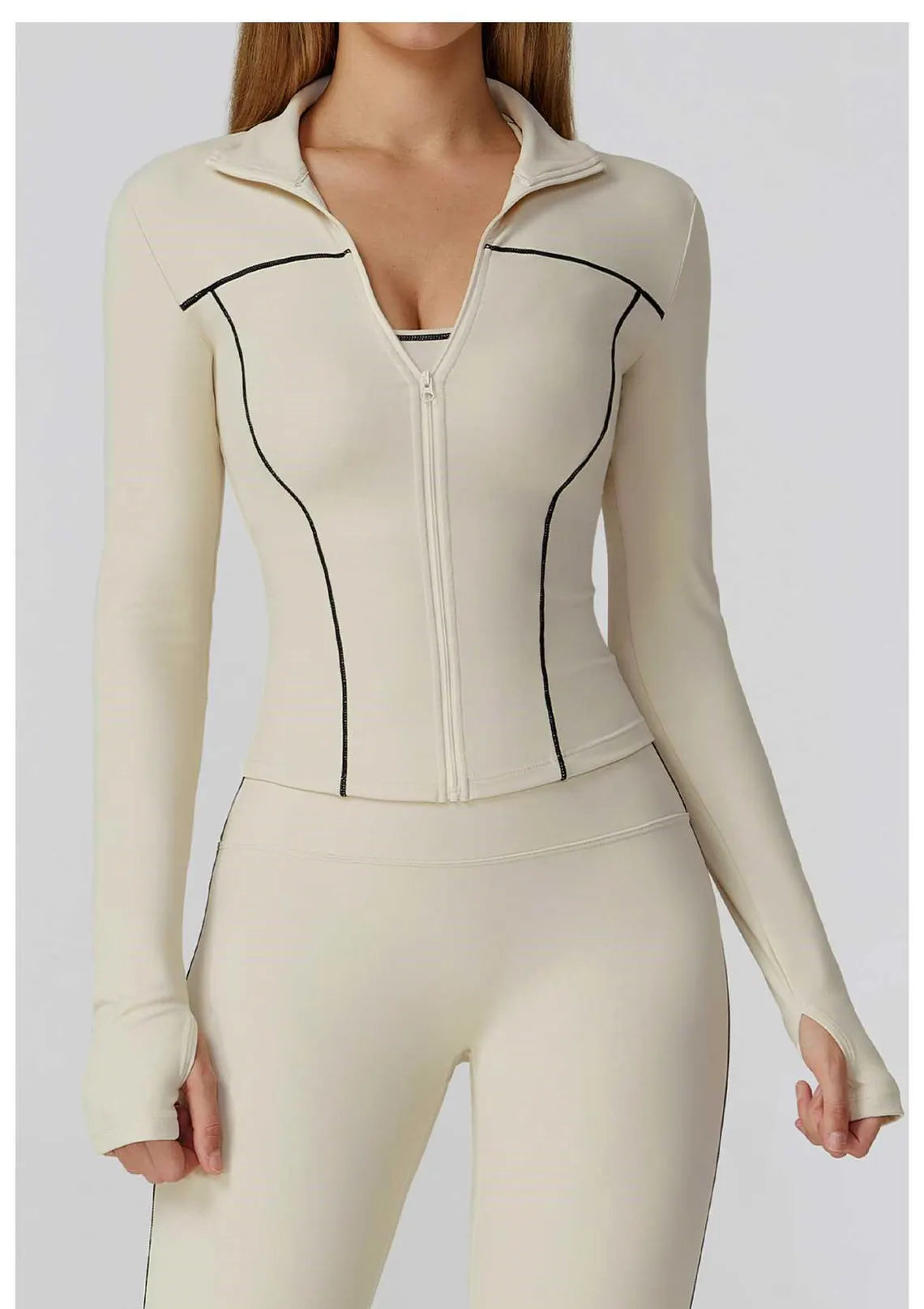 Anchor Clothing Women's Contour Gym Set - Zip Up Jacket & Leggings with Piping