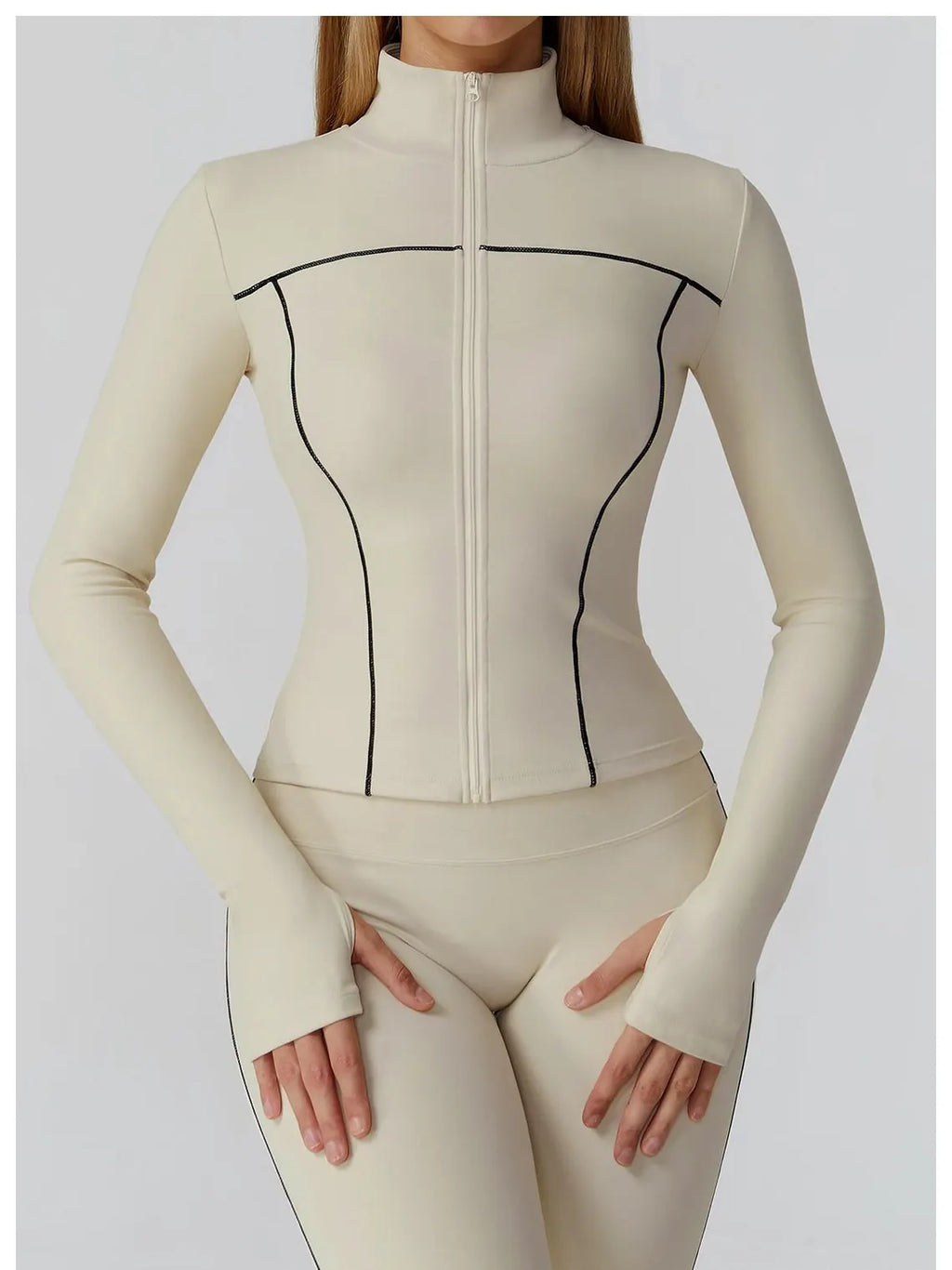 Anchor Clothing Women's Contour Gym Set - Zip Up Jacket & Leggings with Piping