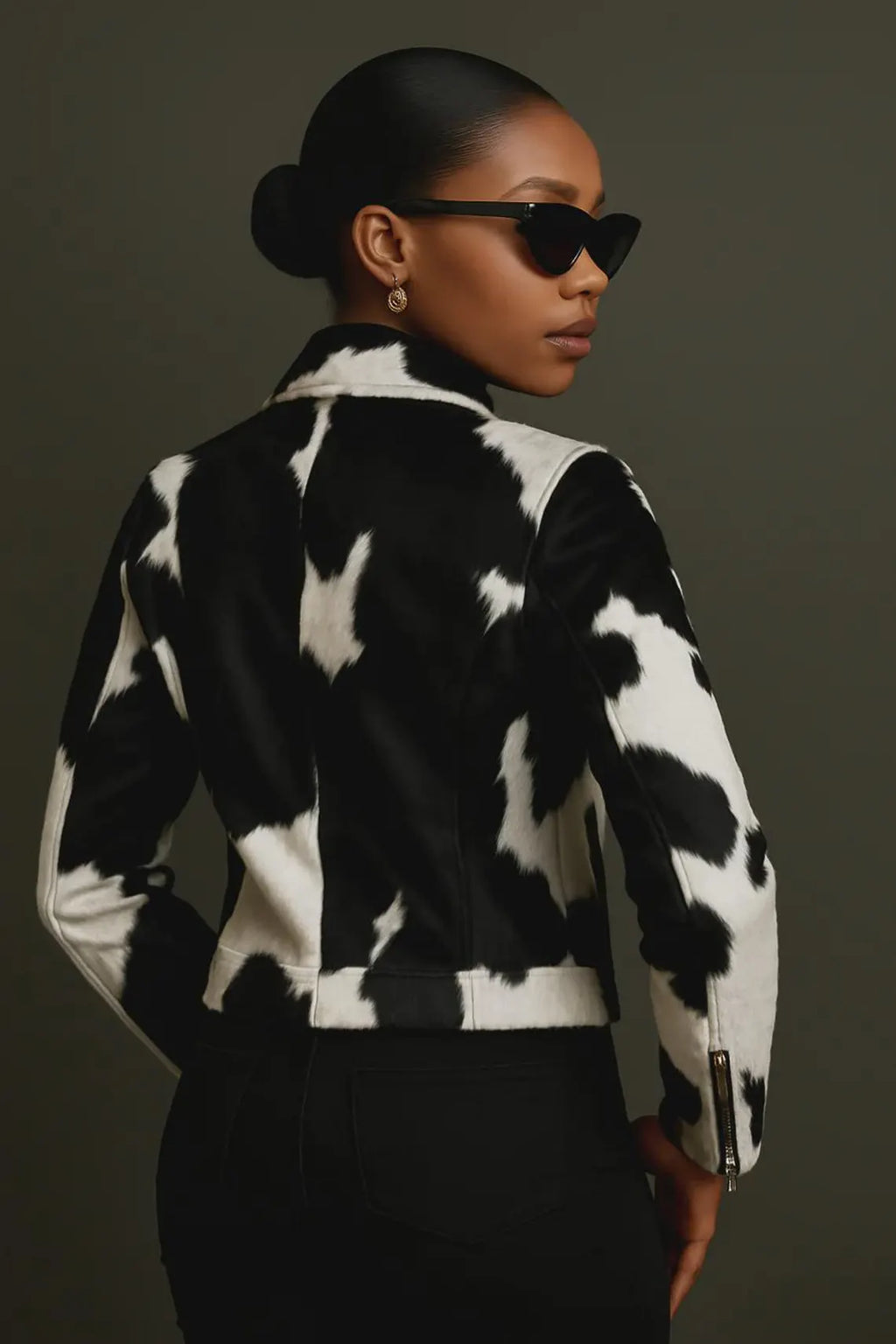 Handcrafted Hair-On Cowhide Leather Biker Jacket: Women's Slim Fit