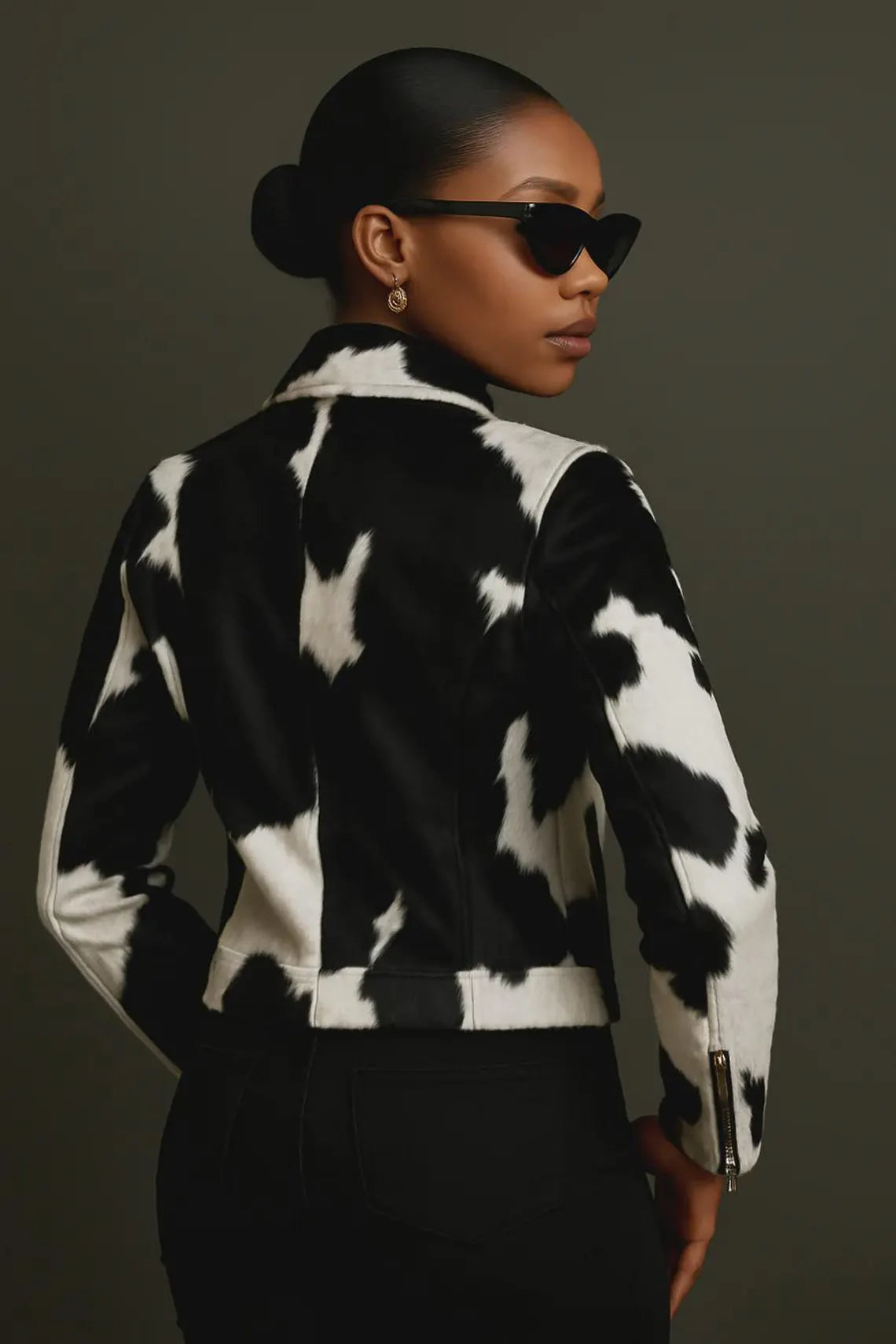 Handcrafted Hair-On Cowhide Leather Biker Jacket: Women's Slim Fit