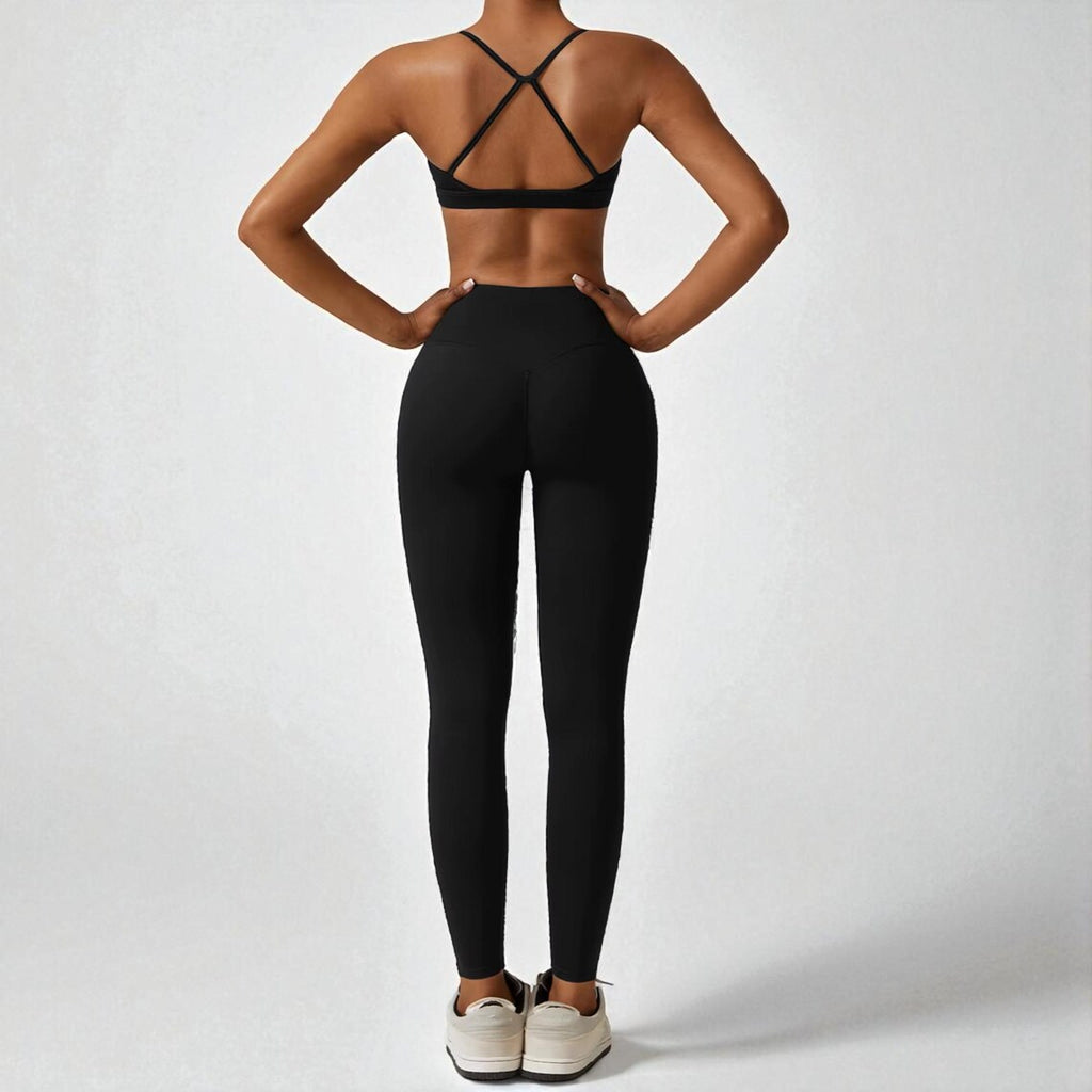 Women’s Seamless Yoga Set – Workout Clothes Gym Leggings Sports Bra Crop Top Long Sleeve Fitness Outfit Athletic Wear Activewear