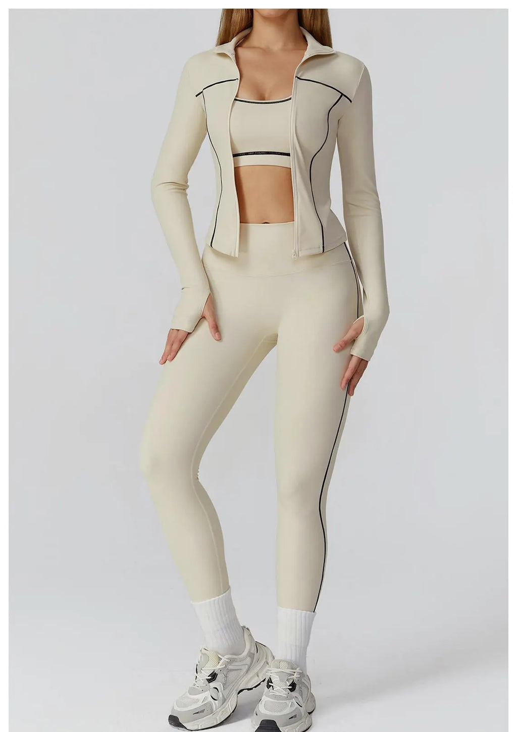 Anchor Clothing Women's Contour Gym Set - Zip Up Jacket & Leggings with Piping