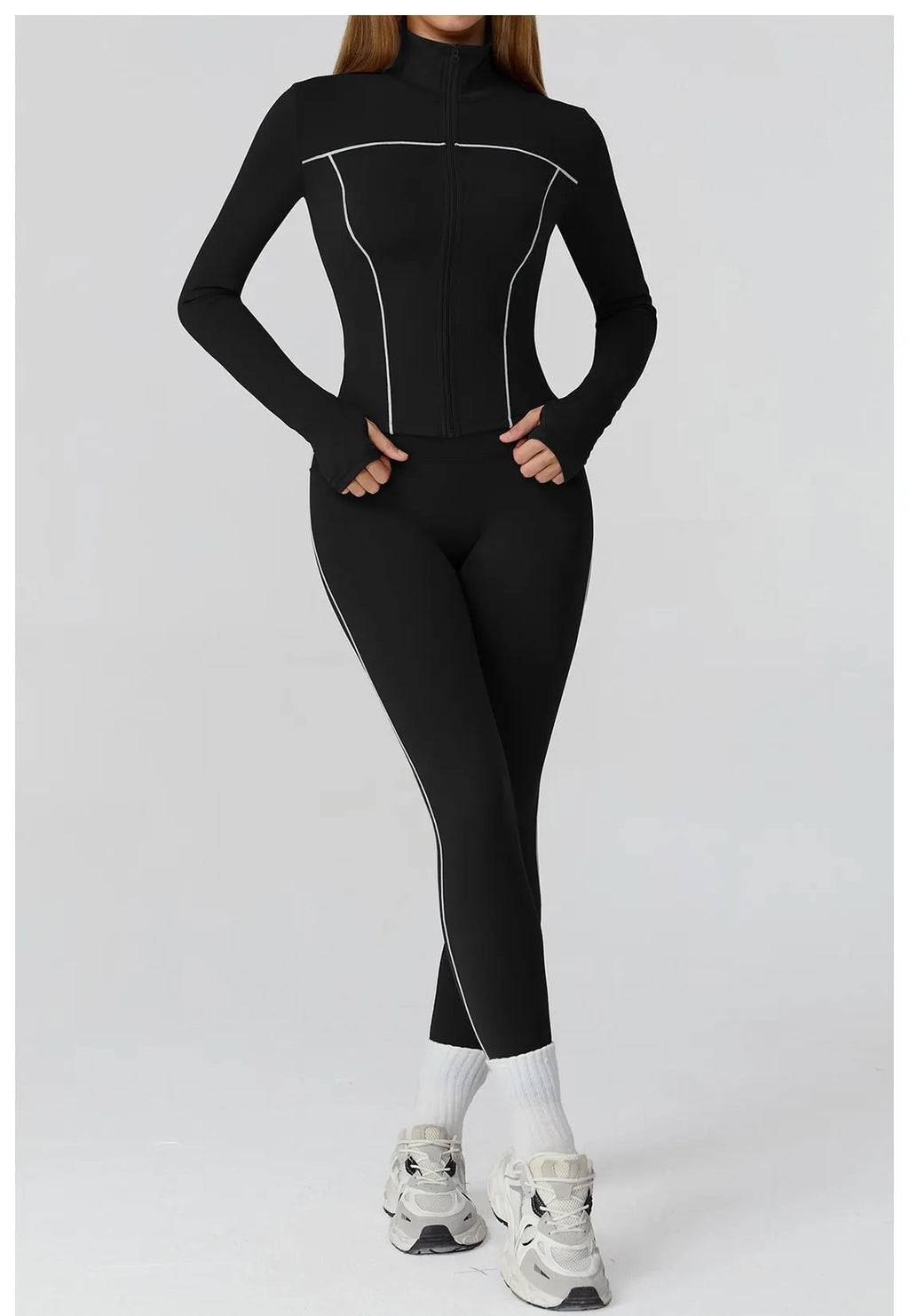 Anchor Clothing Women's Contour Gym Set - Zip Up Jacket & Leggings with Piping