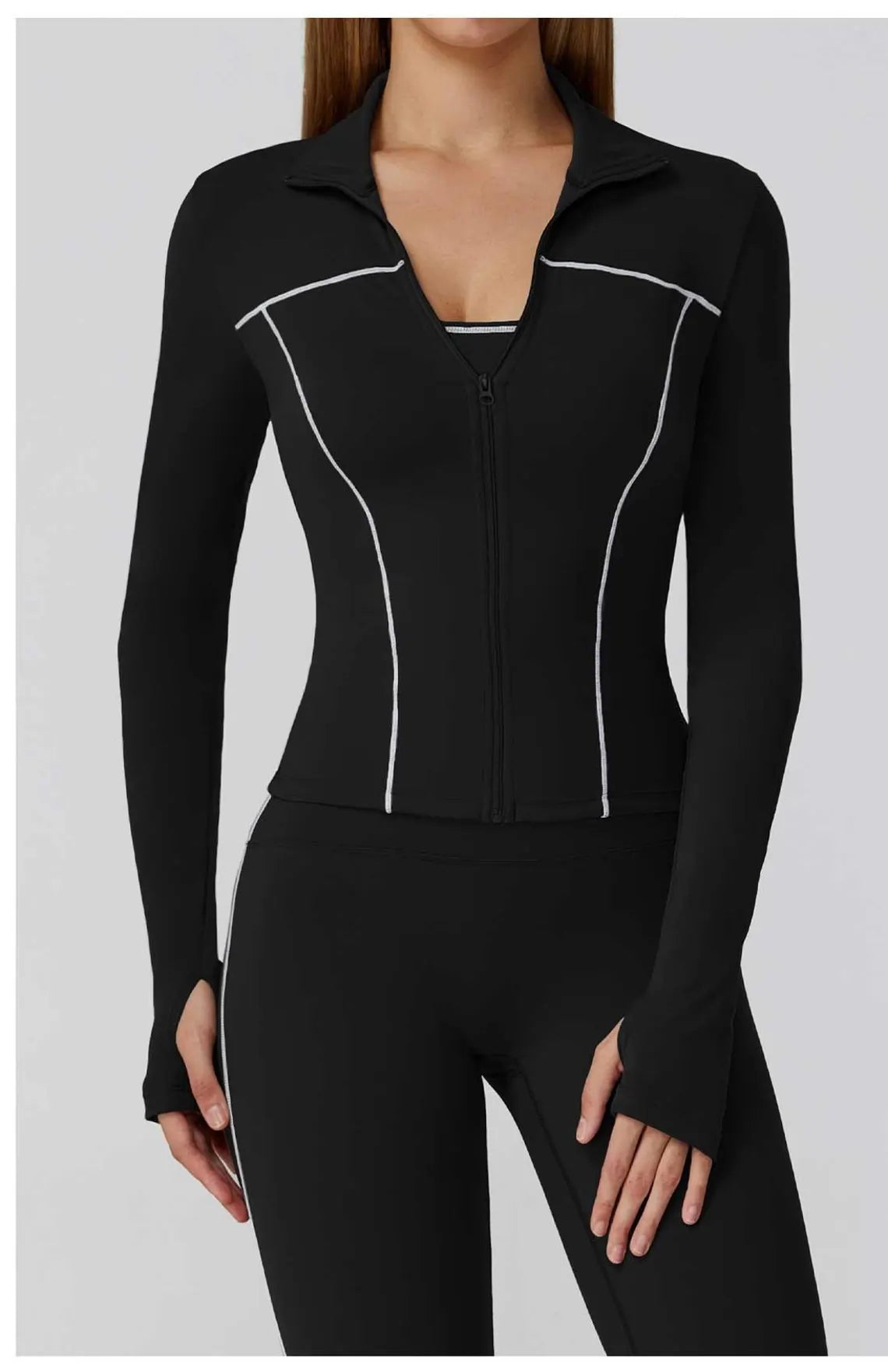 Anchor Clothing Women's Contour Gym Set - Zip Up Jacket & Leggings with Piping