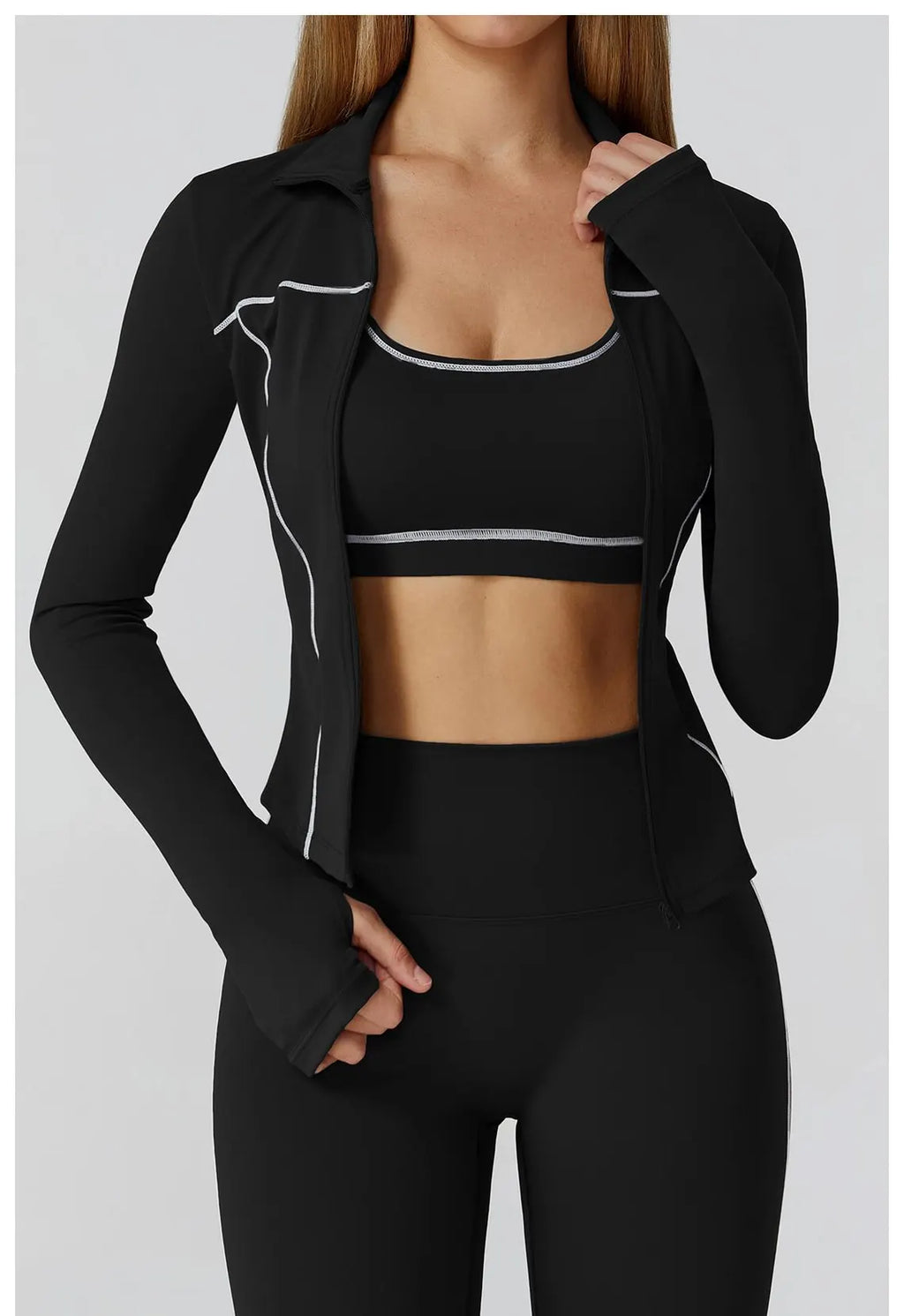 Anchor Clothing Women's Contour Gym Set - Zip Up Jacket & Leggings with Piping