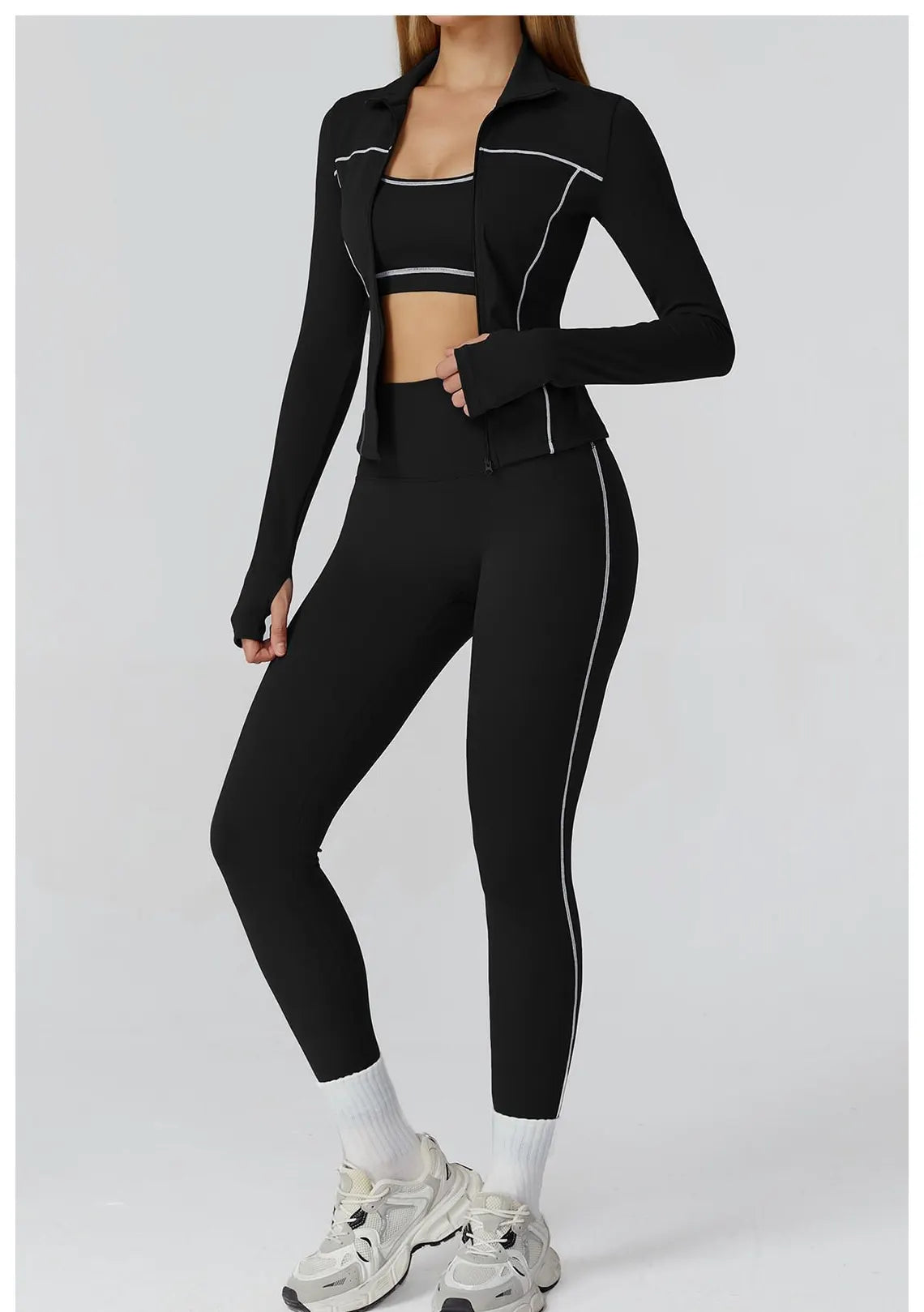 Anchor Clothing Women's Contour Gym Set - Zip Up Jacket & Leggings with Piping