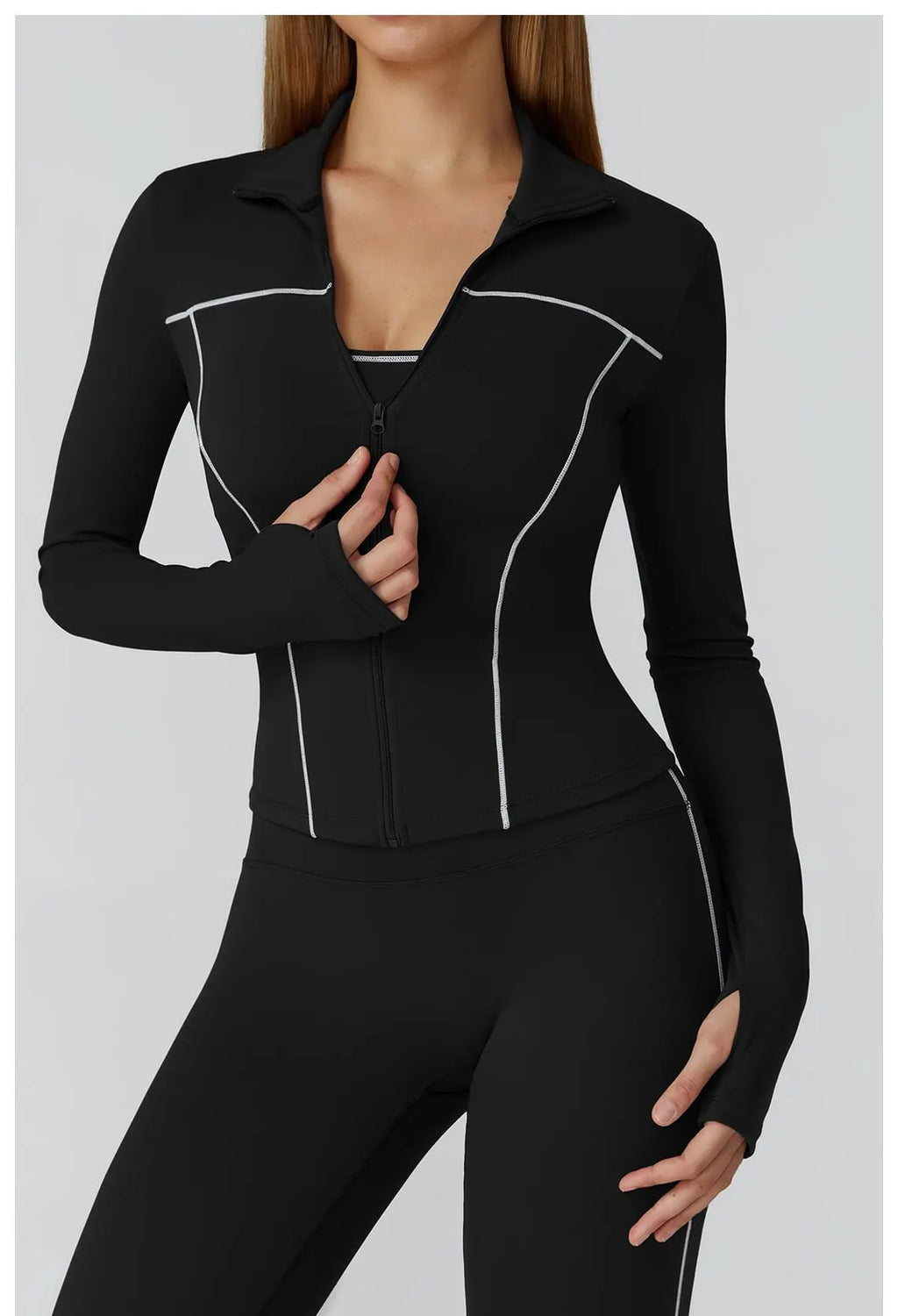 Anchor Clothing Women's Contour Gym Set - Zip Up Jacket & Leggings with Piping