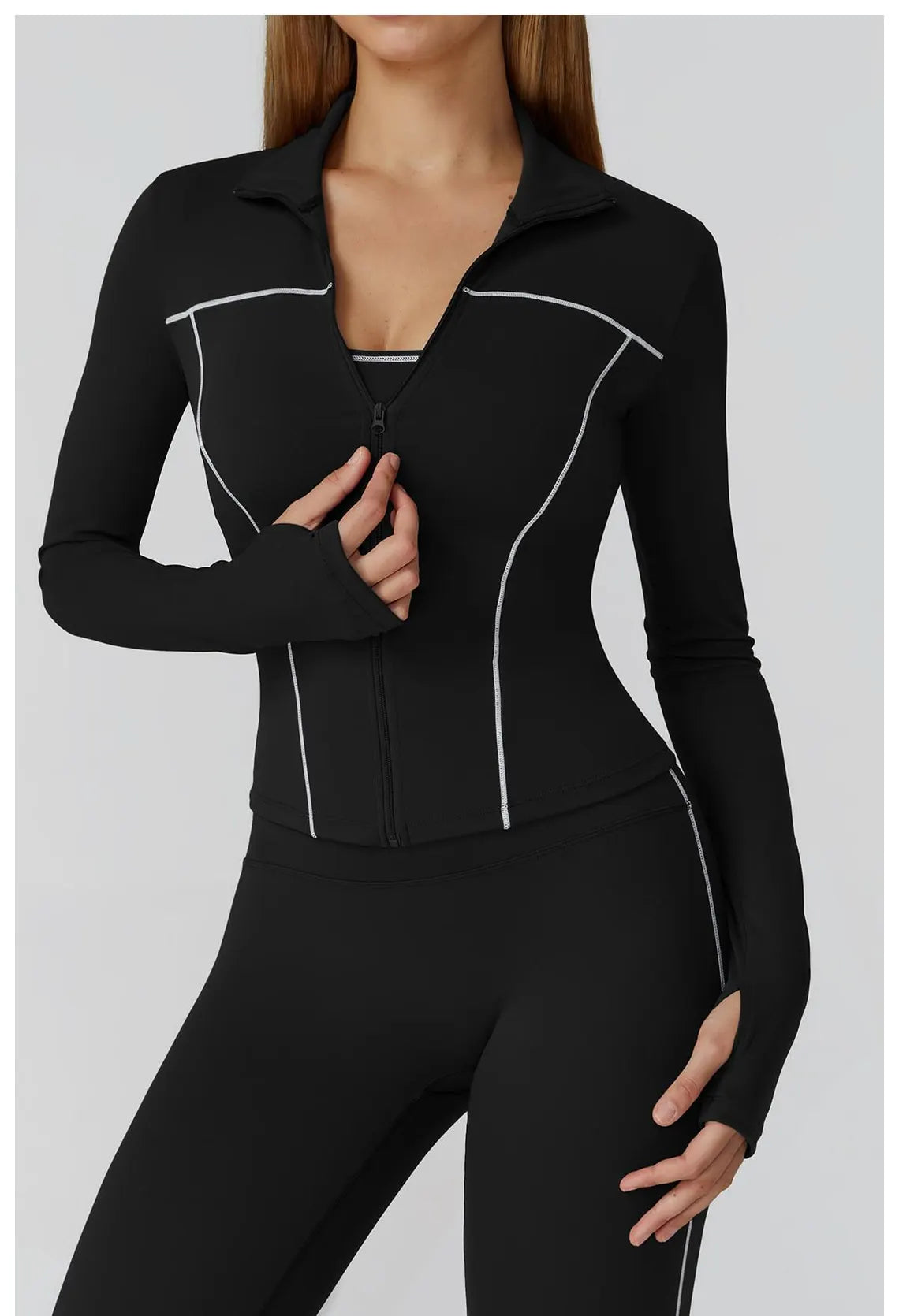 Anchor Clothing Women's Contour Gym Set - Zip Up Jacket & Leggings with Piping
