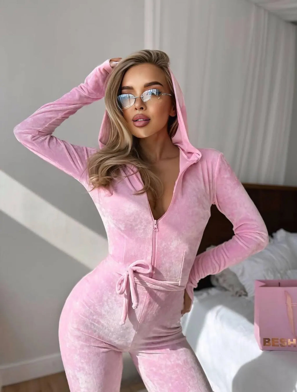 Velvet Belted Jumpsuit, Silk Velvet Hooded Bodysuit, Flared Leg Zip Up Jumpsuit, Bodycon Lounge Wear, Elegant Party Romper