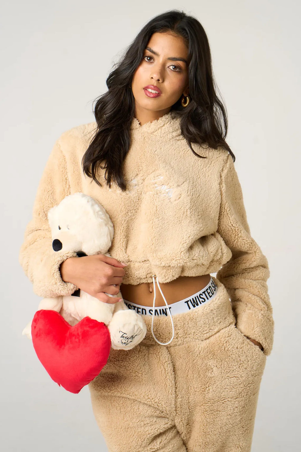 Women's Teddy Tracksuit. Fleece Cropped Hoodie or Joggers Set Loungewear Fluffy Winter Gifts for Her blogger Coord Borg Sweatshirt Gifts