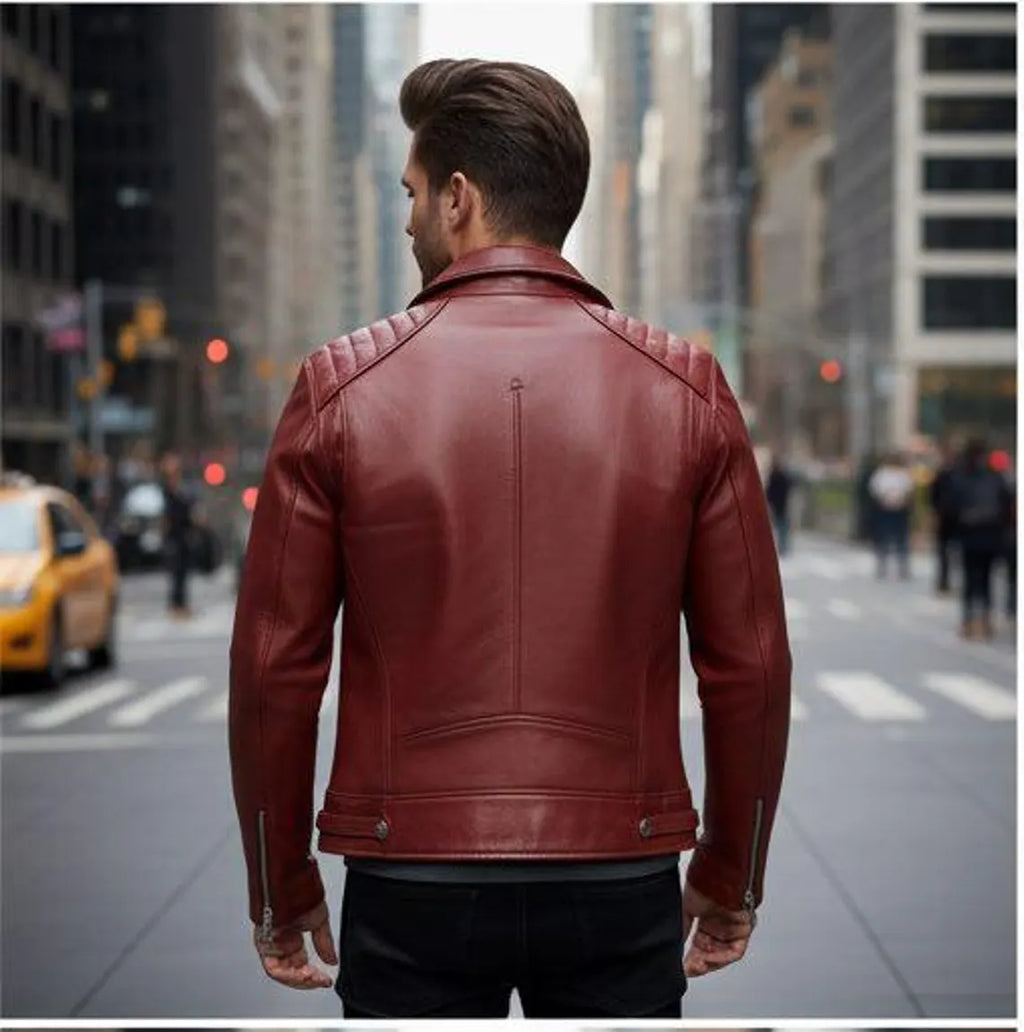 Men Handcrafted Leather Biker Jacket – Slim Fit