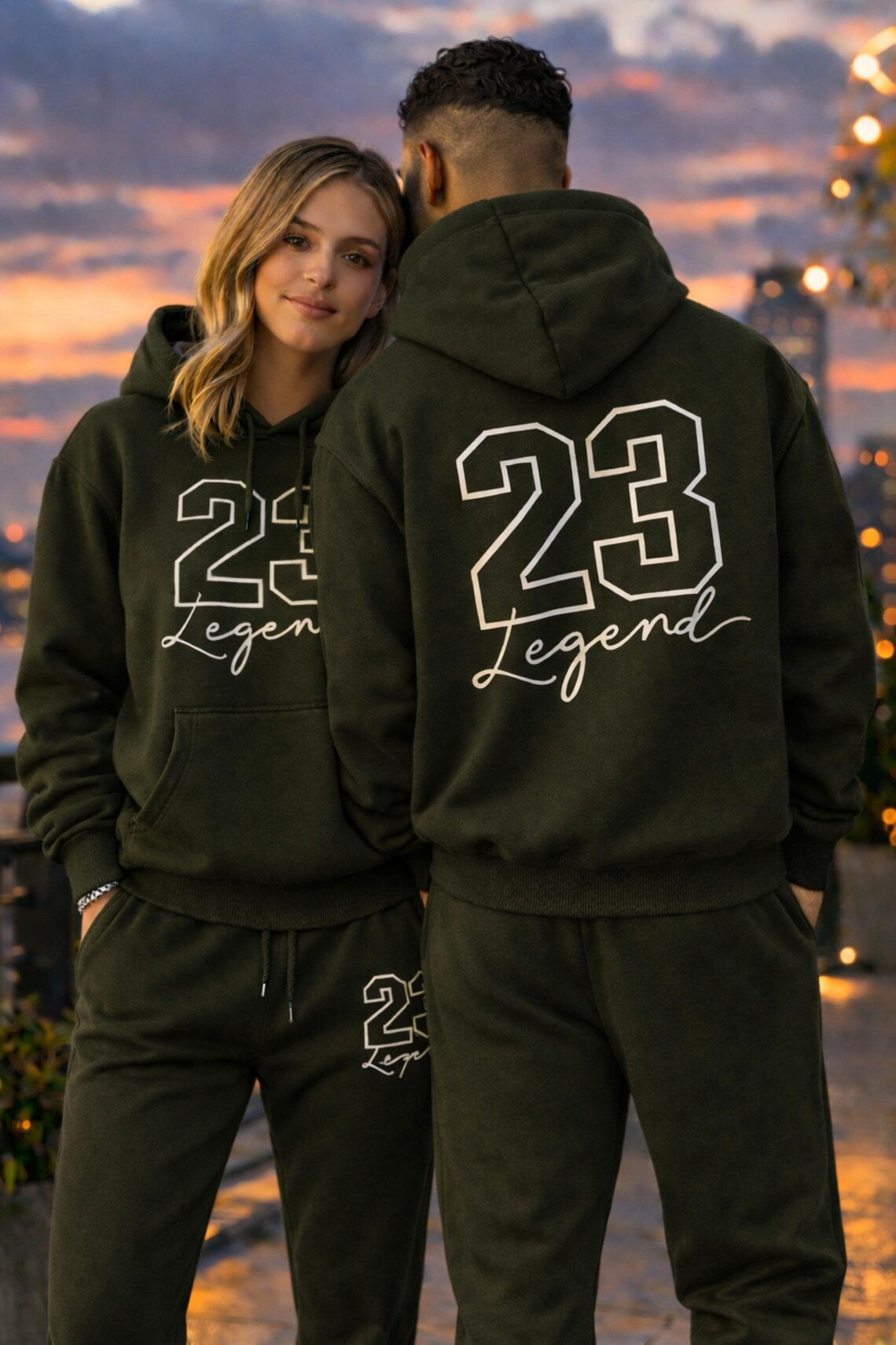 Unisex Couple Tracksuit Set 23 Legend Hoodie Jogger Set Matching Outfit Streetwear Loungewear Gift