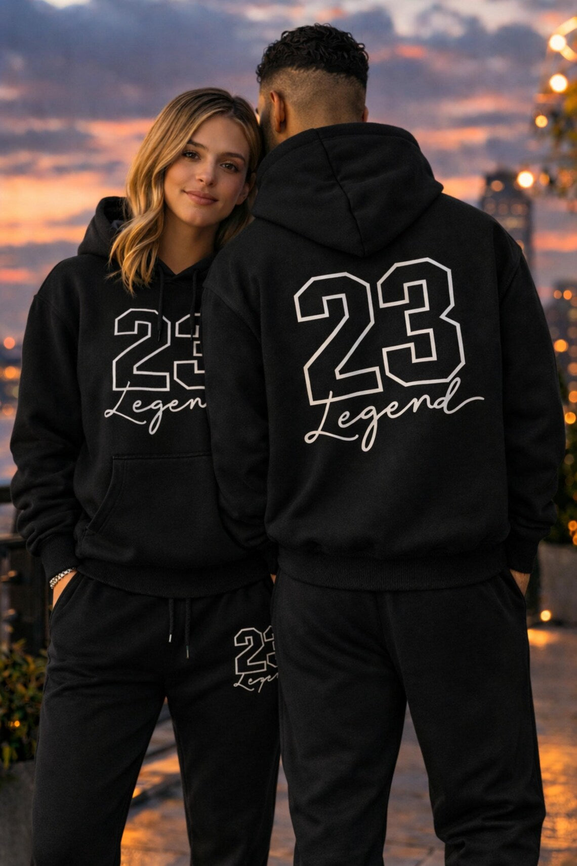 Unisex Couple Tracksuit Set 23 Legend Hoodie Jogger Set Matching Outfit Streetwear Loungewear Gift