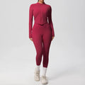2-Piece Yoga Set: Zipper Shirt, Pocket Leggings, High-Stretch Nylon Gym Suit