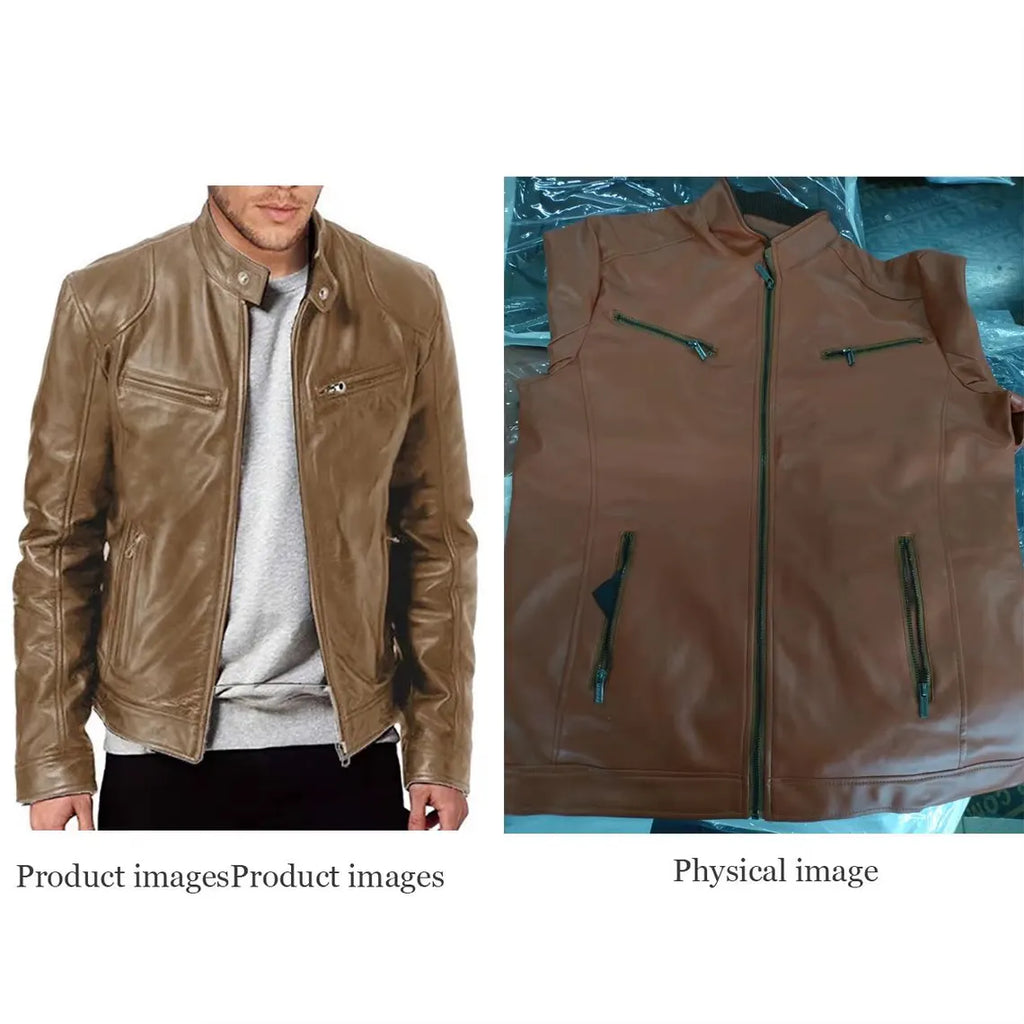 Men's Slim Fit PU Leather Motorcycle Jacket – Autumn Lapel Fashion Coat