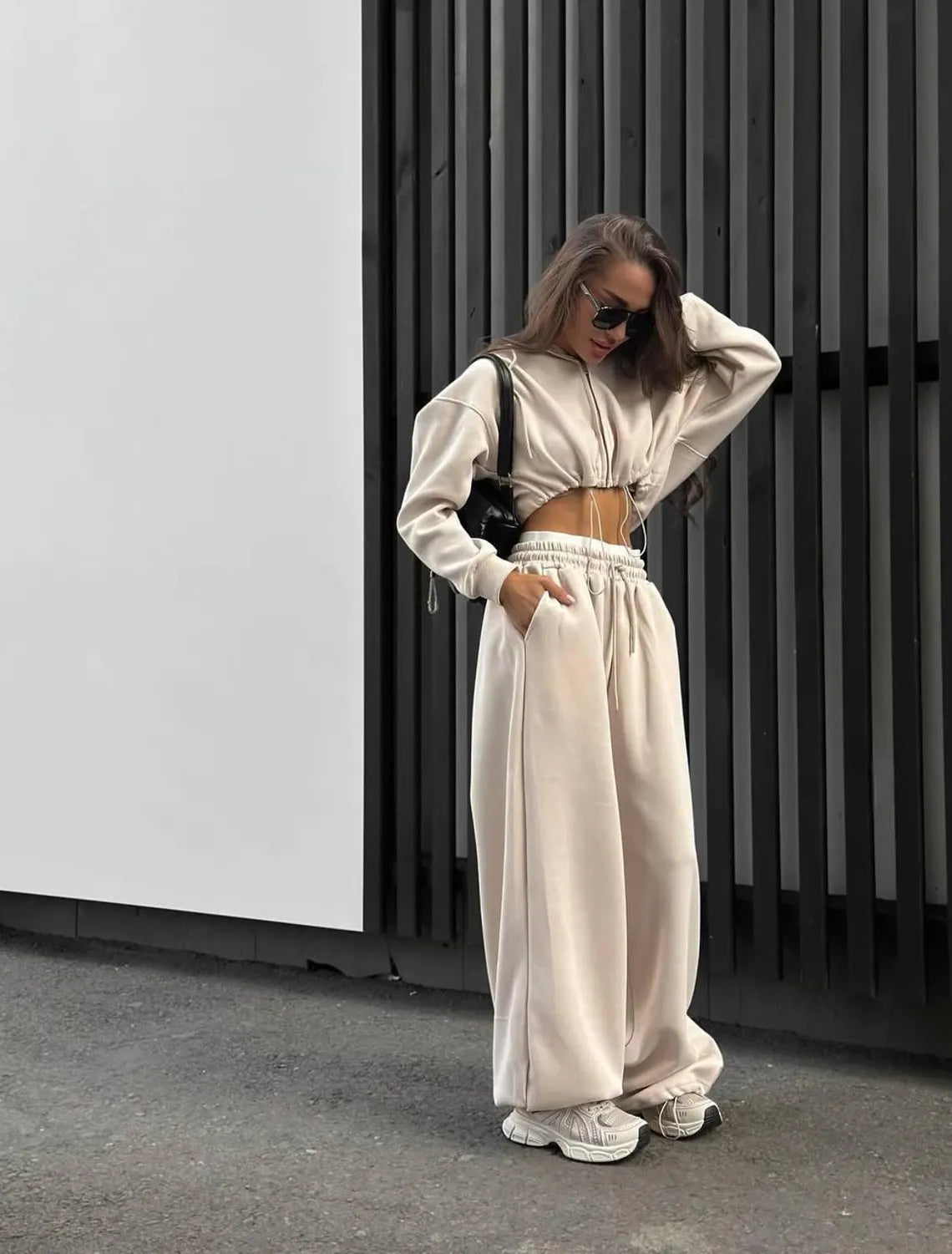 Oversized Tracksuit Women Set, Zip Hoodie and Palazzo Wide Leg Sweatpants, Cozy Athleisure Outfit, Travel Casual Lounge Set Loungewear
