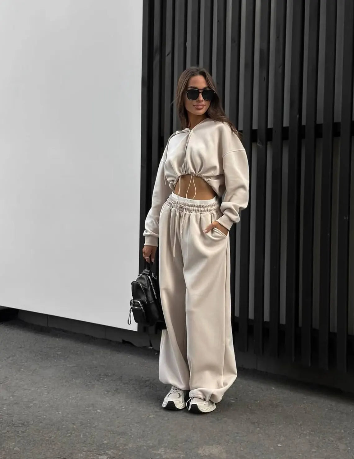 Oversized Tracksuit Women Set, Zip Hoodie and Palazzo Wide Leg Sweatpants, Cozy Athleisure Outfit, Travel Casual Lounge Set Loungewear