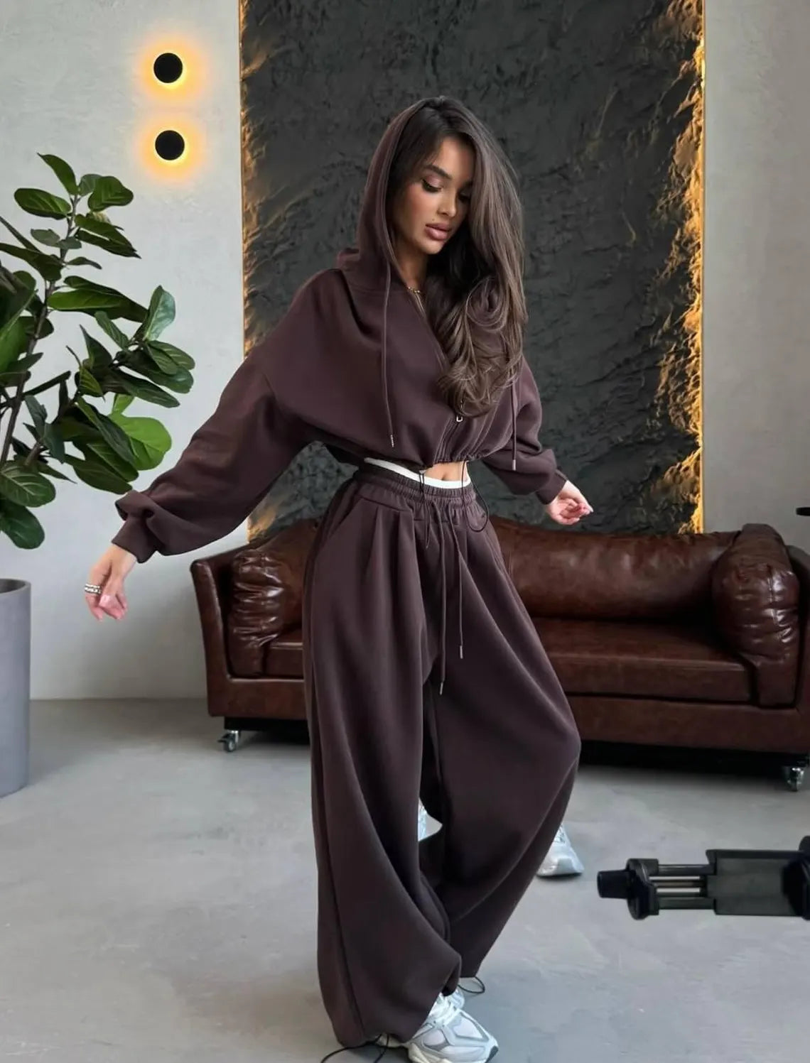 Oversized Tracksuit Women Set, Zip Hoodie and Palazzo Wide Leg Sweatpants, Cozy Athleisure Outfit, Travel Casual Lounge Set Loungewear