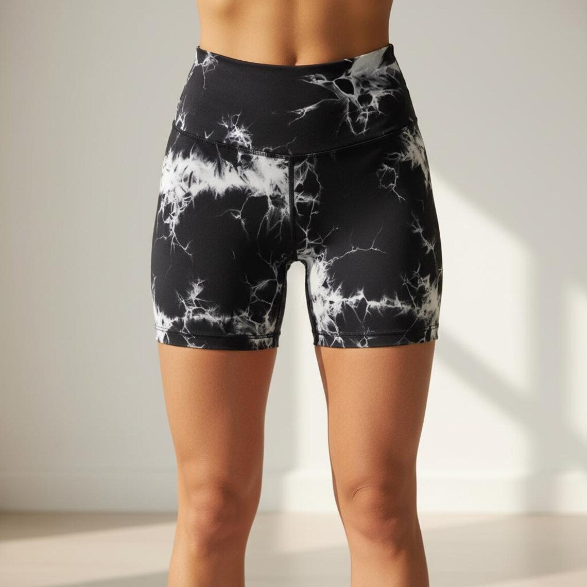 High Waisted Women's Athletic Shorts with Lightning Bolt Pattern for Comfort and Performance