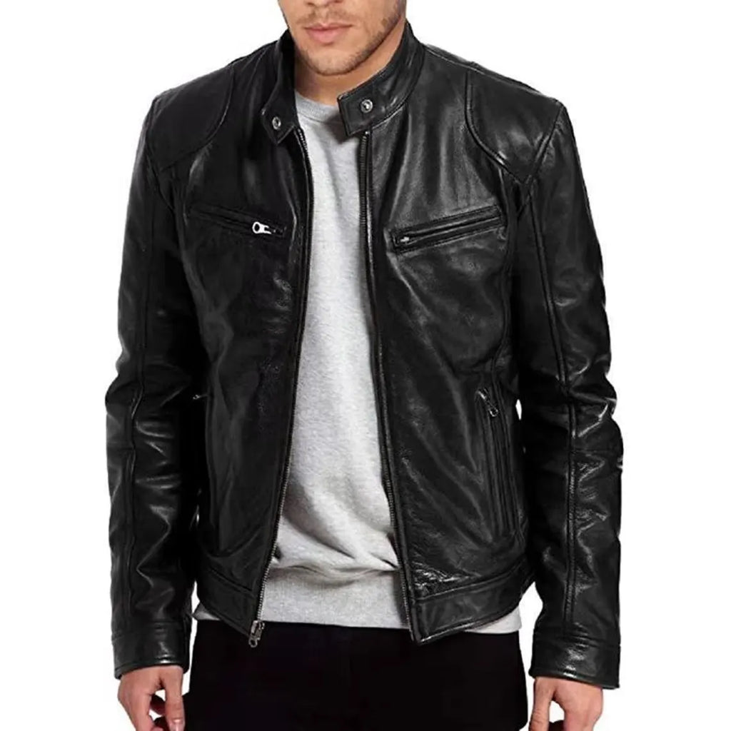 Men's Slim Fit PU Leather Motorcycle Jacket – Autumn Lapel Fashion Coat