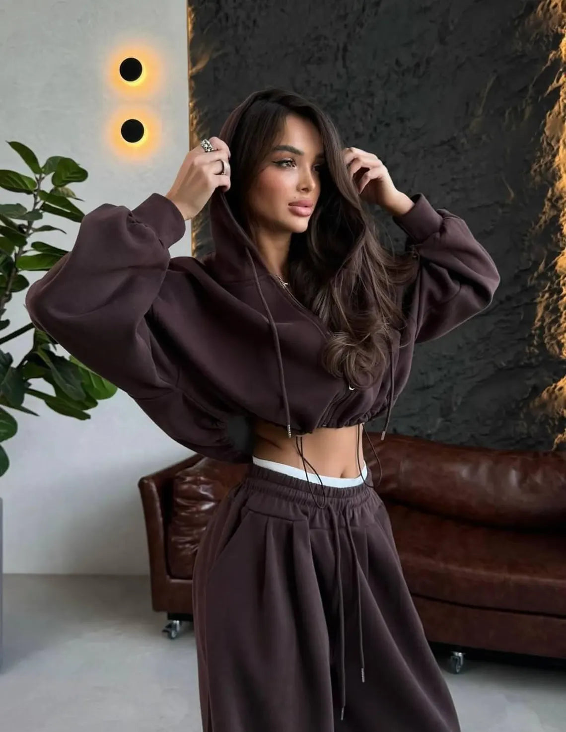 Oversized Tracksuit Women Set, Zip Hoodie and Palazzo Wide Leg Sweatpants, Cozy Athleisure Outfit, Travel Casual Lounge Set Loungewear