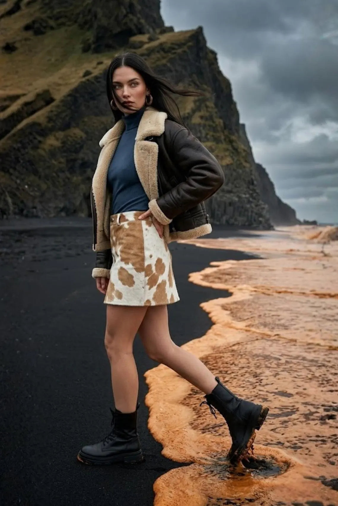 Cowhide Mini Skirt, Handmade Women's Leather Skirt, Boho Western Fashion