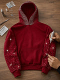 Handmade Y2K Rhinestone Oversized Pullover Sparkly Streetwear Unisex Hoodie