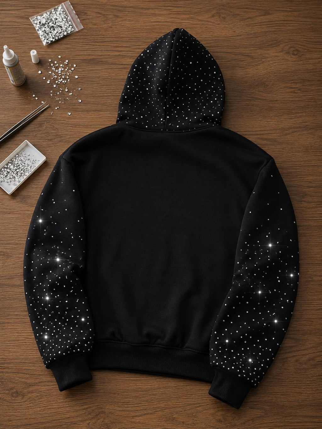Handmade Y2K Rhinestone Oversized Pullover Sparkly Streetwear Unisex Hoodie