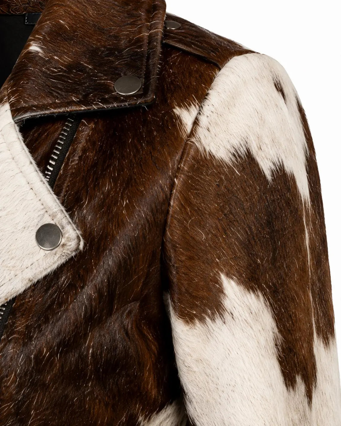 Women's Hair On Hide Biker Coat, Western Moto Outerwear, Genuine Leather Apparel, Black Brown White Fur Fashion