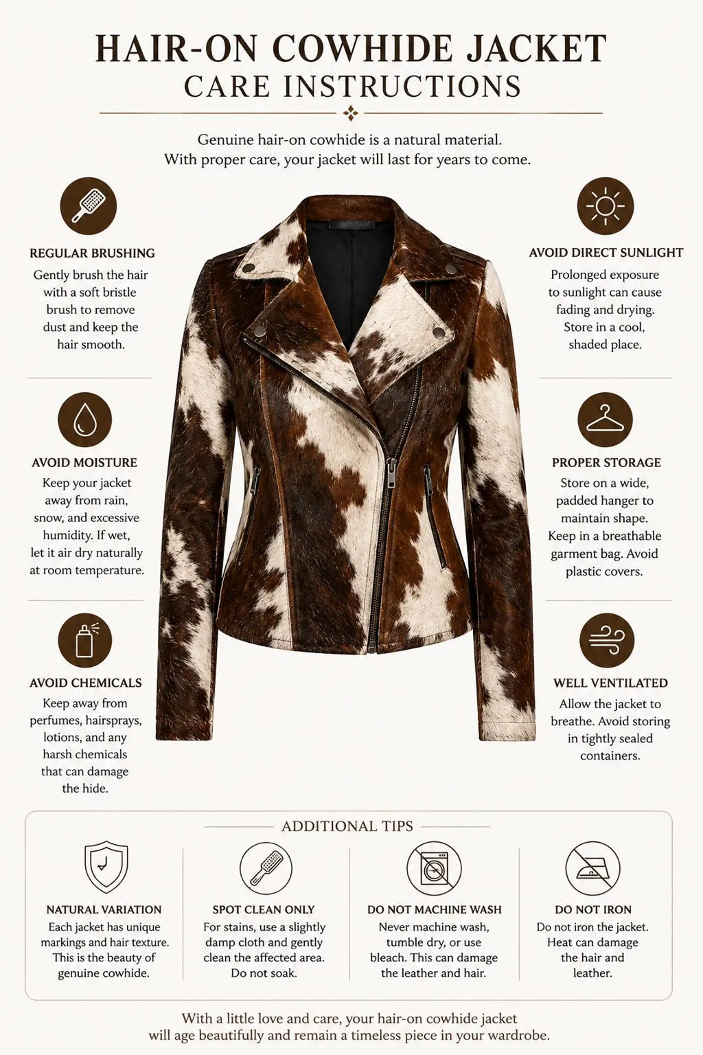 Women's Hair On Hide Biker Coat, Western Moto Outerwear, Genuine Leather Apparel, Black Brown White Fur Fashion