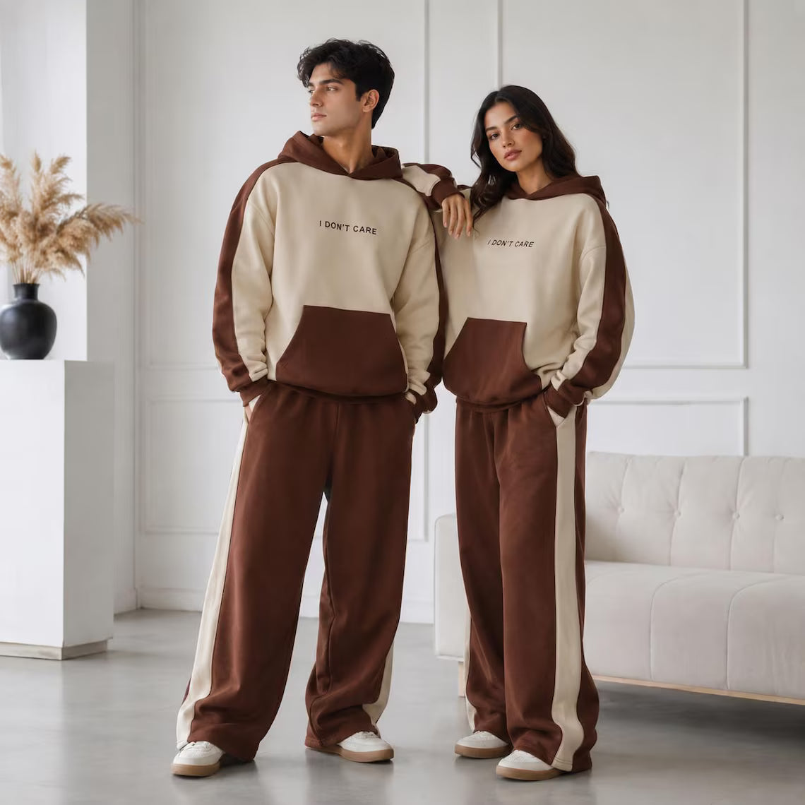 Matching Couple Tracksuit, Oversized Hoodie and , Luxury Streetwear Outfit, Wide Leg Lounge Wear