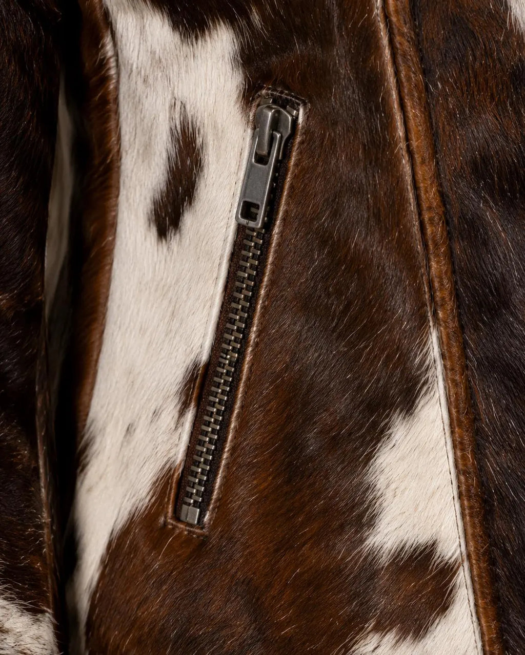 Women's Hair On Hide Biker Coat, Western Moto Outerwear, Genuine Leather Apparel, Black Brown White Fur Fashion