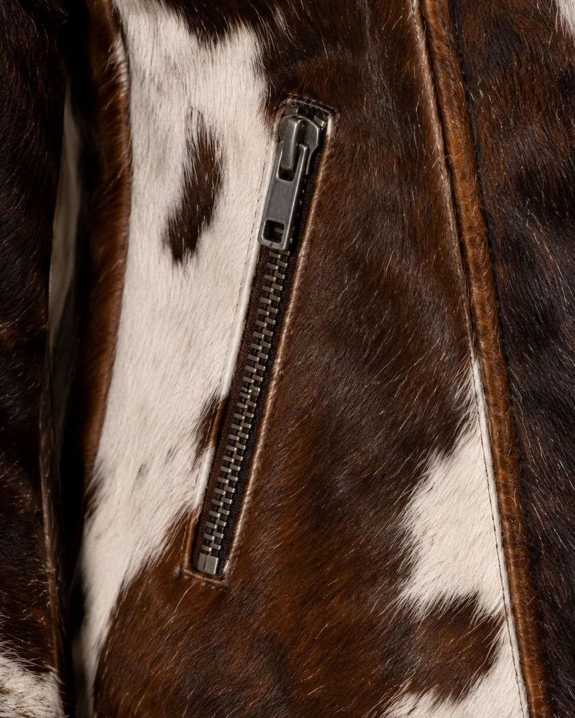 Women's Hair On Hide Biker Coat, Western Moto Outerwear, Genuine Leather Apparel, Black Brown White Fur Fashion