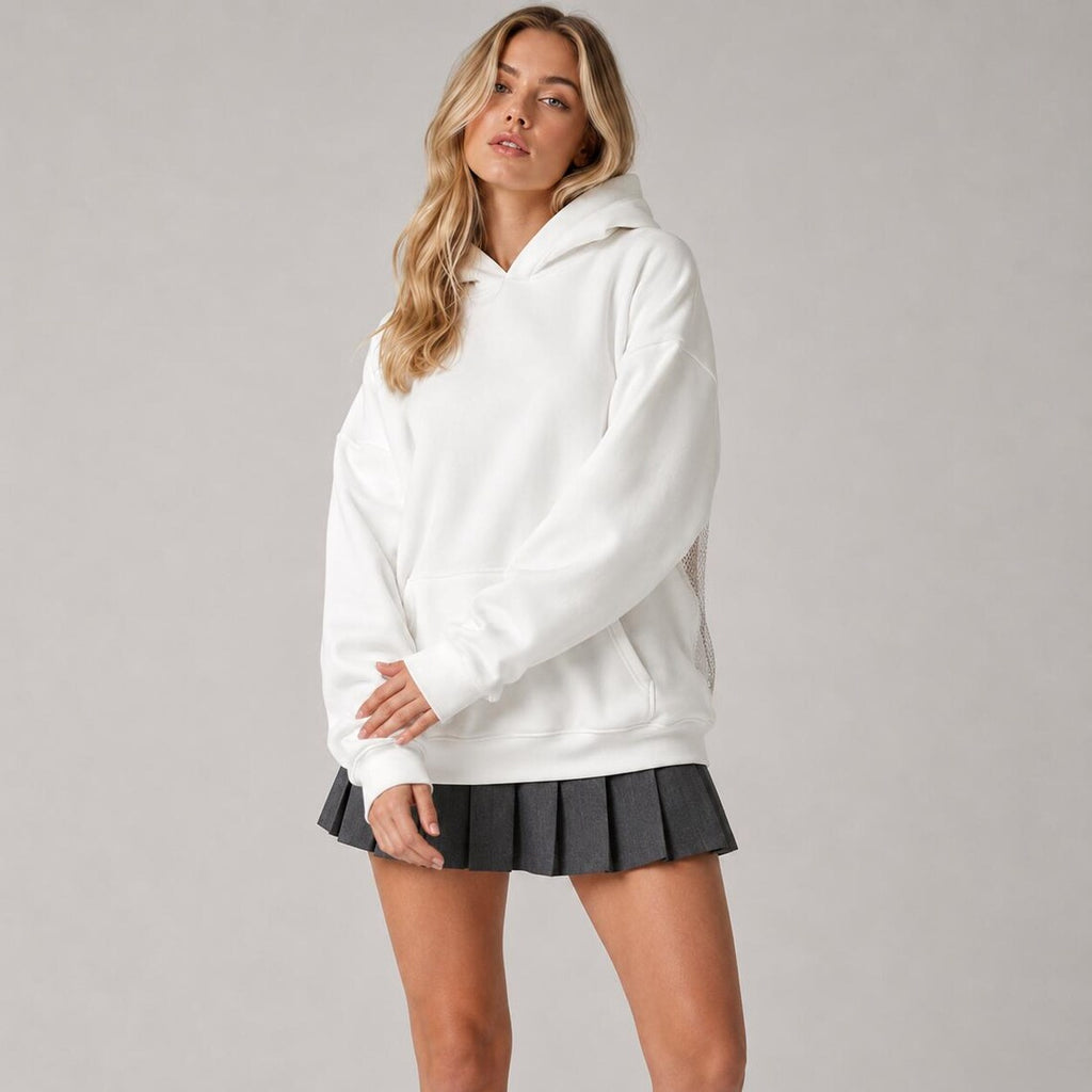 Women's See Through Back Hoodie | Mesh Panel Open Back Hooded Top | Casual Streetwear Pullover