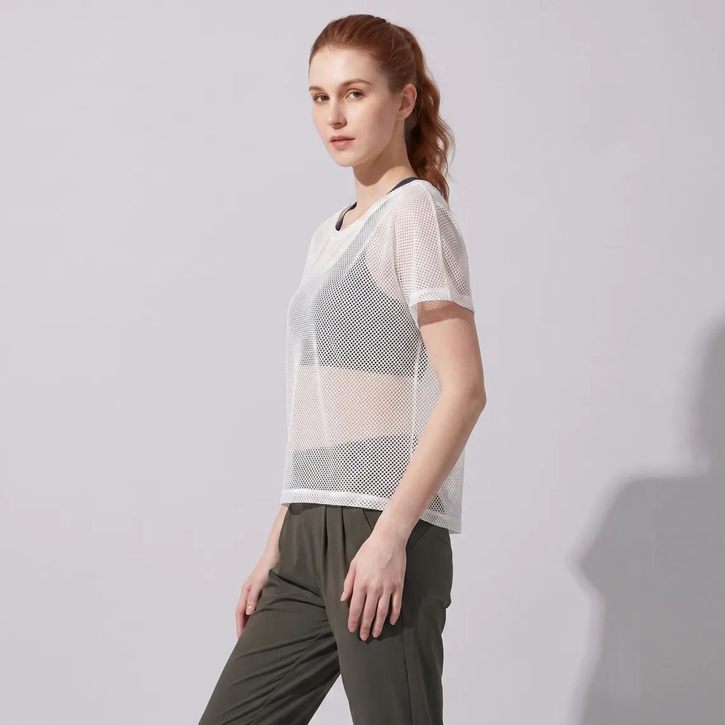 Women Mesh Workout Top | Breathable Gym Yoga Tee Fitness Tank | Layering Activewear