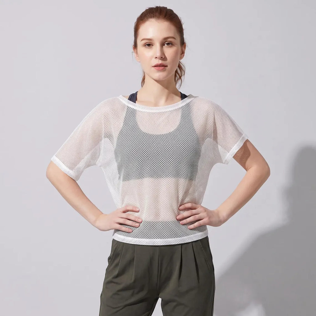 Women Mesh Workout Top | Breathable Gym Yoga Tee Fitness Tank | Layering Activewear