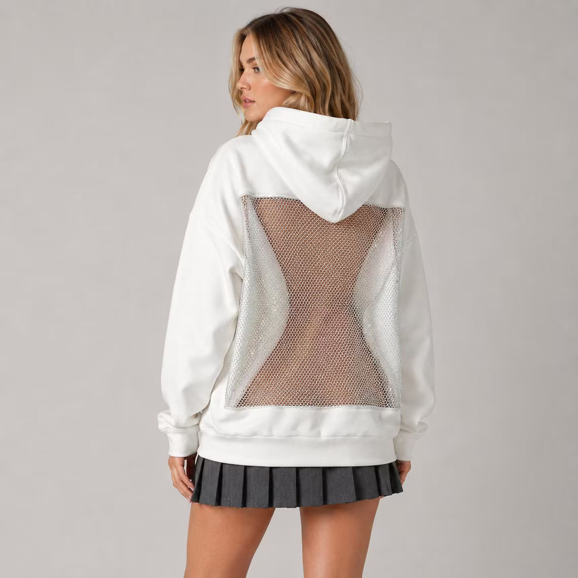 Women's See Through Back Hoodie | Mesh Panel Open Back Hooded Top | Casual Streetwear Pullover