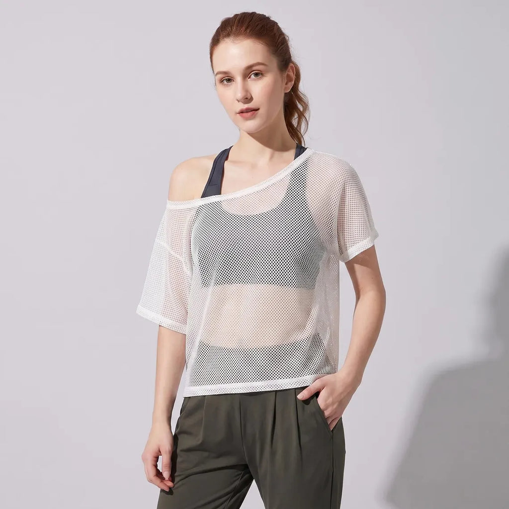 Women Mesh Workout Top | Breathable Gym Yoga Tee Fitness Tank | Layering Activewear
