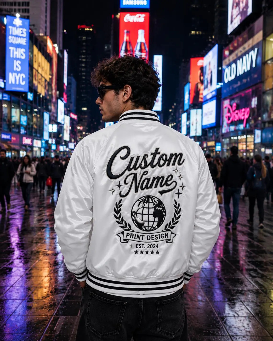 Personalized Satin Varsity Jacket, Custom Name Letterman Bomber, Unisex Streetwear